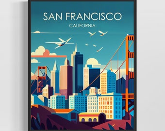 San Francisco California Retro Art Print, San Francisco Art Illustration, San Francisco Vintage Minimal Design Poster