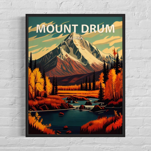 Mount Drum Alaska Art Print, Mount Drum Wall Art Painting, Mount Drum vintage Minimal Design Affiche