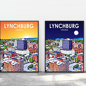 Lynchburg Virginia Art Poster Sunset Landscape Poster Print, Lynchburg VA Wall Canvas Art Colorful Skyline Sketch Photo