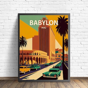 Babylon Iraq Retro Art Print, Babylon Wall Art Illustration, Babylon Vintage Minimal Design Poster