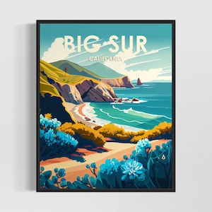 Big Sur Kalifornien Retro Kunstdruck, Big Sur Wand Kunst Illustration, Big Sur Vintage Minimal Design Poster