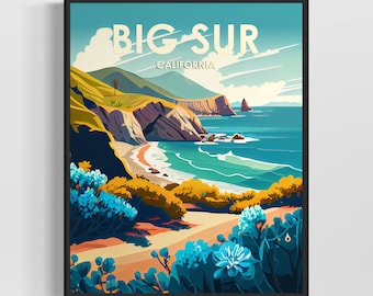 Big Sur California Retro Art Print, Big Sur Wall Art Illustration, Big Sur Vintage Minimal Design Poster