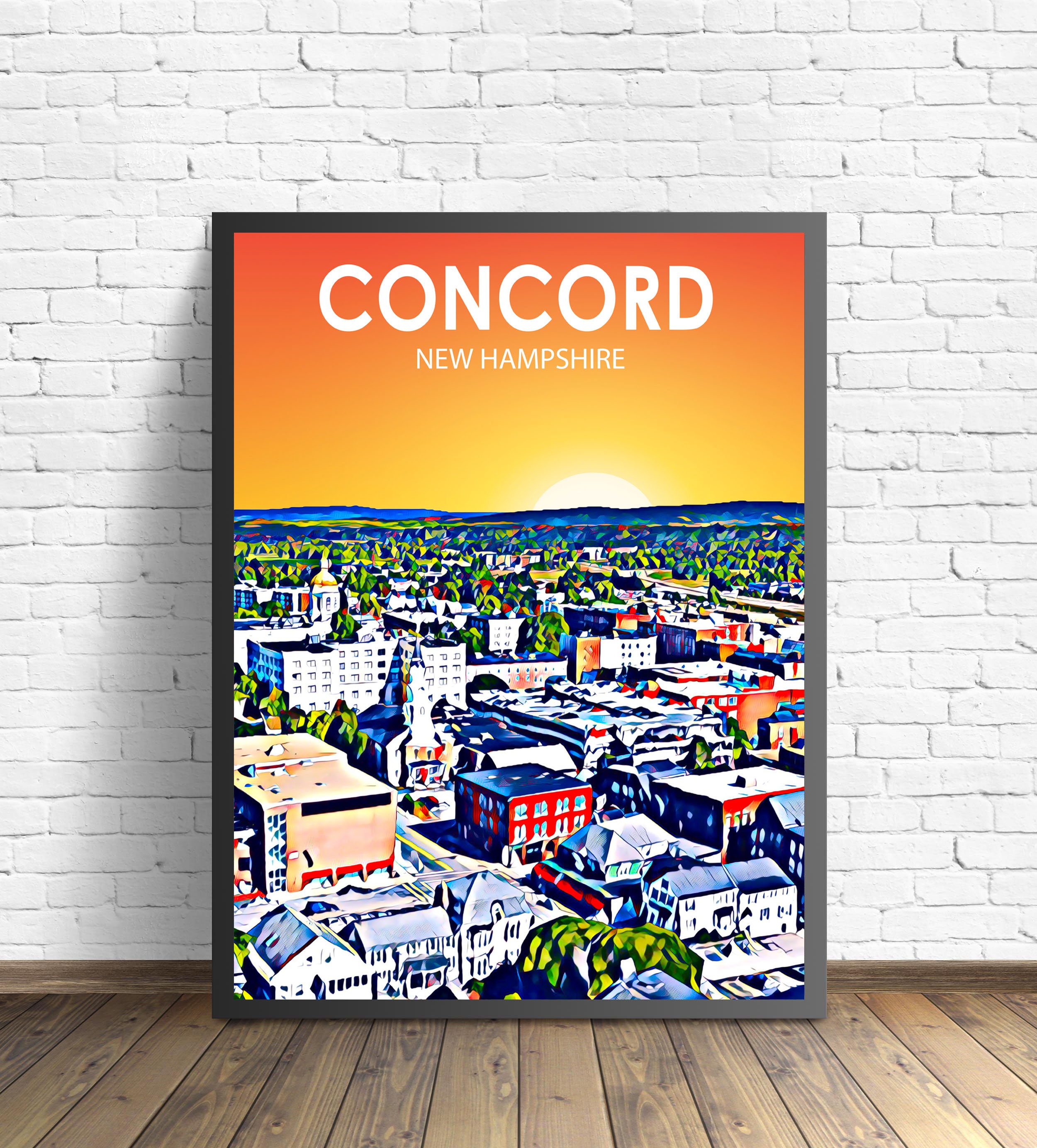 Concord New Hampshire Art Poster Sunset Landscape Poster