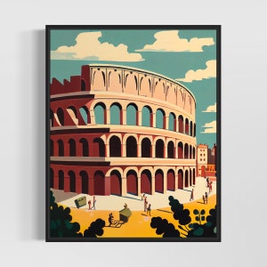 Impresión de arte retro del Coliseo, ilustración de arte mural del Coliseo, póster de diseño minimalista vintage del Coliseo