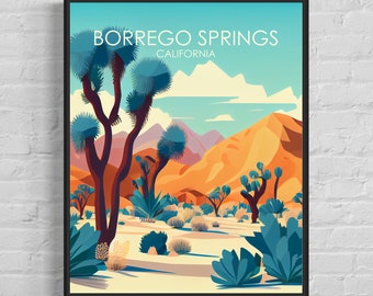 Borrego Springs California Retro Art Print, Borrego Springs Wall Art Illustration, Borrego Springs Vintage Minimal Design Poster