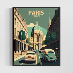 Impresión de arte retro de París, Francia, ilustración de arte mural de París, póster de diseño minimalista vintage de París