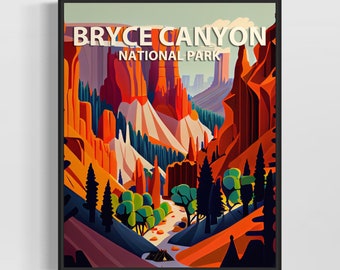Bryce Canyon Park Retro Art Print, Bryce Canyon Park Illustration, Bryce Canyon Park Vintage Minimal Design Poster