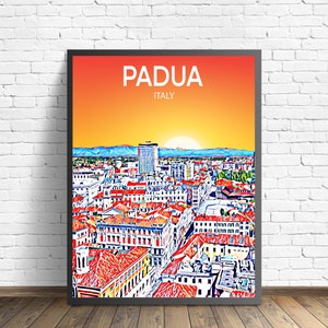 Padua Italy Art Poster Sunset / Night Poster Art Print, Padua City Framed Modern Wall art, Colorful Skyline Canvas Photo sketch Gift