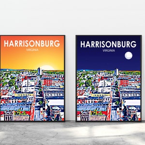 Harrisonburg Virginia Art Poster Sunset Landscape Poster Print, Harrisonburg VA Wall Art Skyline Sketch Photo