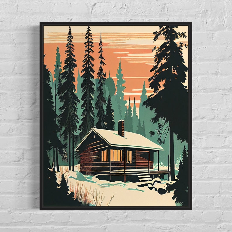 Cabin Retro Art Print Cabin Art Illustration Cabin Vintage - Etsy
