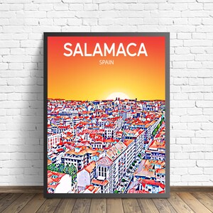 Salamanque Espagne affiche d'art coucher de soleil / nuit affiche impression d'art, ville de Salamanque encadrée art mural moderne, horizon toile photo croquis cadeau