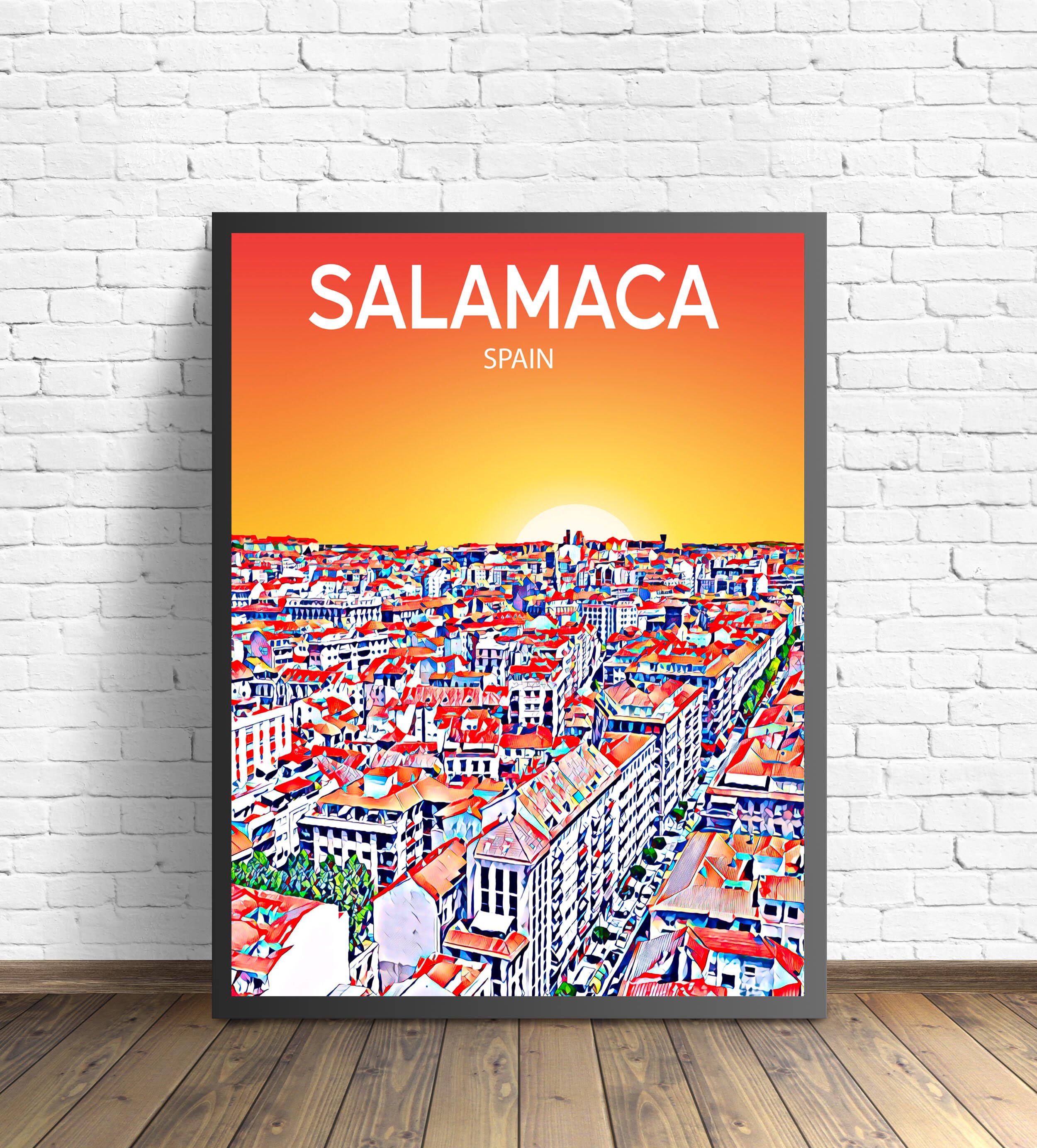 Salamanca Spain Art Poster Sunset / Night Poster Art Print, Salamanca City Framed Modern Wall art, Skyline Canvas Photo sketch Gift