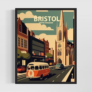 Bristol UK Retro Art Print, Bristol Wall Art Illustration, Bristol Vintage Minimal Design Poster