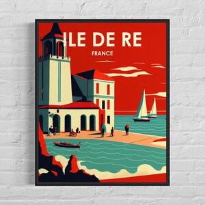 Ile de Re France Retro Art Print, Ile de Re France Wall Art Illustration, Ile de Re France Vintage Minimal Design Póster
