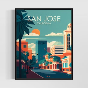 San Jose California Retro Art Print, San Jose Art Illustration, San Jose Vintage Minimal Design Poster