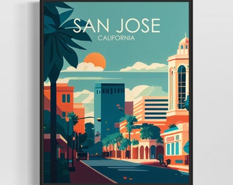 San Jose California Retro Art Print, San Jose Art Illustration, San Jose Vintage Minimal Design Poster