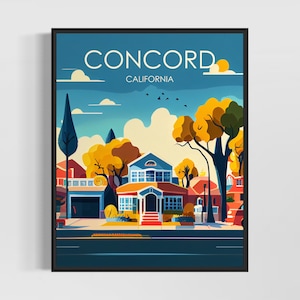 Concord California Retro Art Print, Concord Ca Art Illustration, Concord Ca Vintage Minimal Design Poster