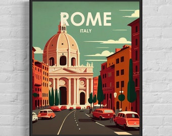Rome Italy Retro Art Print, Rome Italy Wall Art Illustration, Rome Italy Vintage Minimal Design Poster