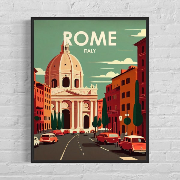 Impression d'art rétro Rome Italie, illustration d'art mural Rome Italie, affiche design minimaliste vintage Rome Italie