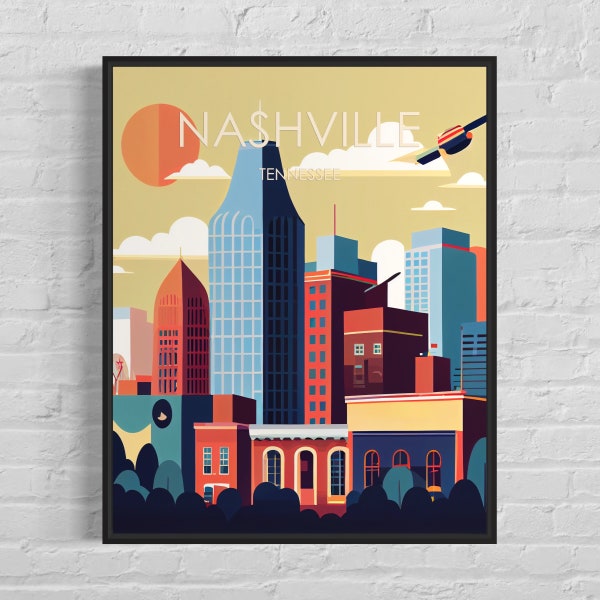 Nashville Retro Art Print, Nashville Wall Art Illustration, Nashville Vintage Minimal Design Poster