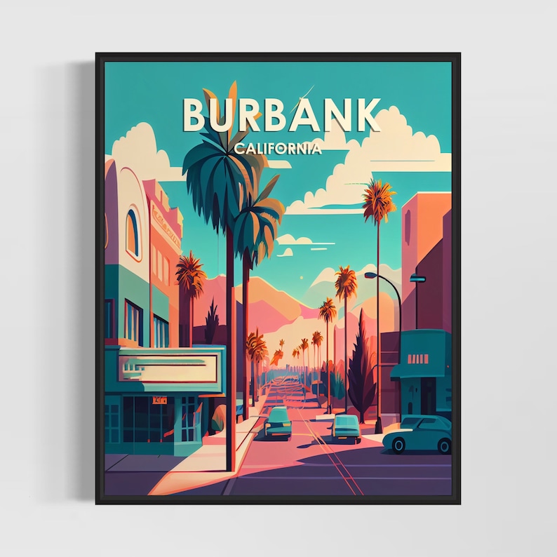 Burbank California Retro Art Print Burbank Wall Art Etsy