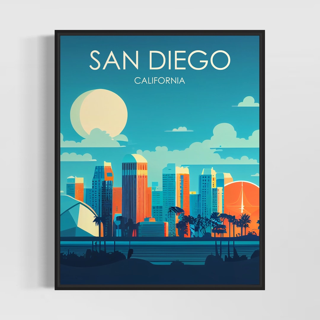 San Diego California Retro Art Print, San Diego Art Illustration, San