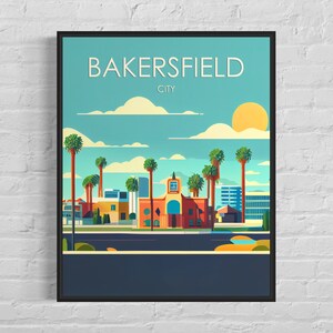 Bakersfield City Retro Art Print, Bakersfield City Wall Art Illustration, Bakersfield City  Vintage Minimal Design Poster