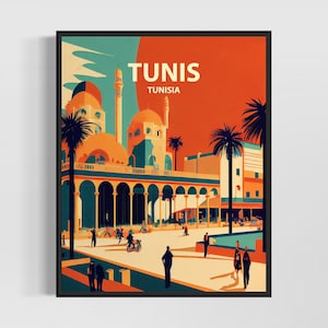 Tunis Tunisia Retro Art Print, Tunis Wall Art Illustration, Tunis Vintage Minimal Design Poster