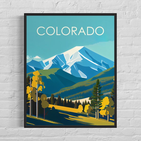 Colorado Retro Art Print, Colorado Art Illustration, Colorado Vintage Minimal Design Poster