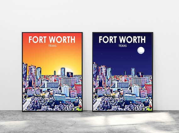 Druck, Worth Usa Österreich Art - Skizze Art Poster Fort Texas Sonnenuntergang City Wall Etsy Poster Worth Fort Landschaft Bunte Foto Skyline