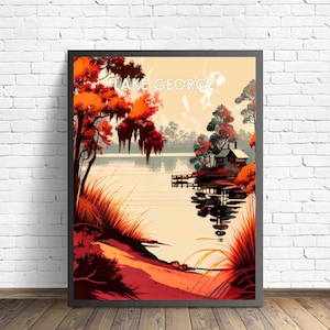 Lake George Florida Retro Art Print, Lake George Florida muurkunst illustratie, Lake George Florida vintage jaren 60 design poster-kunstwerk