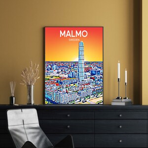 Malmo Sweden Art Poster Sunset / Night Poster Art Print, Malmo City ...