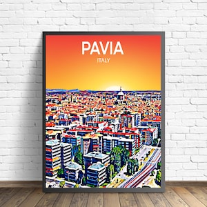 Pavia Italy Art Poster Sunset / Night Poster Art Print, Pavia City Modern Wall art, Colorful Skyline Canvas Photo sketch Gift