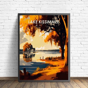 Impressão de arte retrô do Lago Kissimmee, Flórida, ilustração de arte de parede do Lago Kissimmee, arte de pôster de design vintage dos anos 1960
