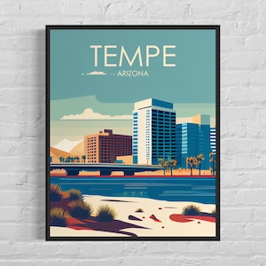 Tempe Arizona Retro Art Print, Tempe Wall Art Illustration, Tempe Vintage Minimal Design Poster