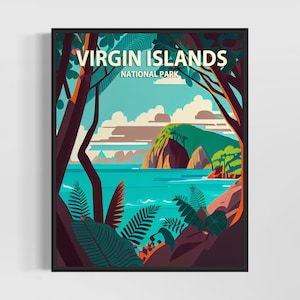 Jungferninseln Park Retro Kunstdruck, Jungferninseln Park Illustration, Jungferninseln Park Vintage Minimal Design Poster