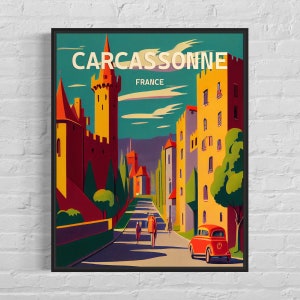 Lámina artística retro de Carcassonne, ilustración de arte mural de Carcassonne, póster de diseño minimalista vintage de Carcassonne