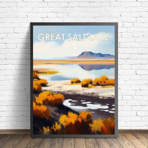 Great Salt Lake Retro Art Print, Great Salt Lake Wall Art Illustration, Great Salt Lake Vintage 1960&#39;s Design Poster Artwork
