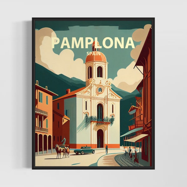 Pamplona Spain Retro Art Print, Pamplona Wall Art Illustration, Pamplona Vintage Minimal Design Poster