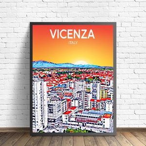 Vicenza Italy Art Poster Sunset / Night Poster Art Print, Vicenza City Modern Wall art, Colorful Skyline Canvas Photo