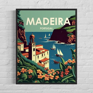 Madeira Portugal Retro Art Print, Madeira Portugal Wand Kunst Illustration, Madeira Portugal Vintage Minimal Design Poster