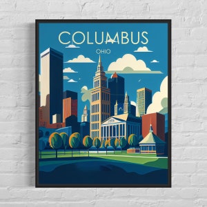 Impression d'art rétro Columbus Ohio, illustration d'art mural Columbus, affiche vintage design minimaliste de Columbus