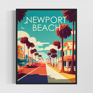 Newport Beach California Retro Art Print, Newport Beach Art Illustration, Newport Beach Vintage Minimal Design Poster