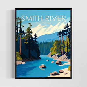Smith Fluss Kalifornien Retro Kunstdruck, Smith River Kunst Illustration, Smith Fluss Vintage Minimal Design Poster