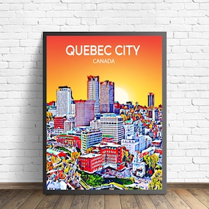 Quebec City Canada Art Poster Sunset / Night Poster Art Print, Quebec City Modern Wall art, Colorful Skyline Canvas Photo sketch