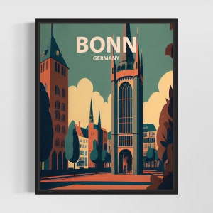 Bonn Retro Art Print, Bonn Wall Art Illustration, Bonn Vintage Minimal Design Poster
