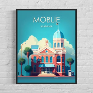 Mobile Alabama Retro Art Print, Mobile Wall Art Illustration, Mobile Vintage Minimal Design Poster