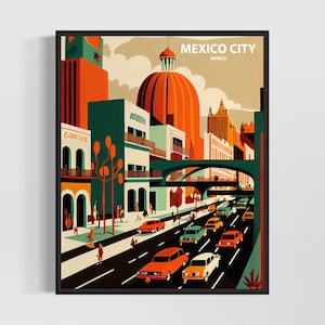Mexico City Retro Art Print, Mexico City Wall Art Illustration, Mexico City Vintage Minimal Design Poster