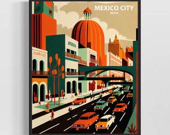Mexico City Retro Art Print, Mexico City Wall Art Illustration, Mexico City Vintage Minimal Design Poster