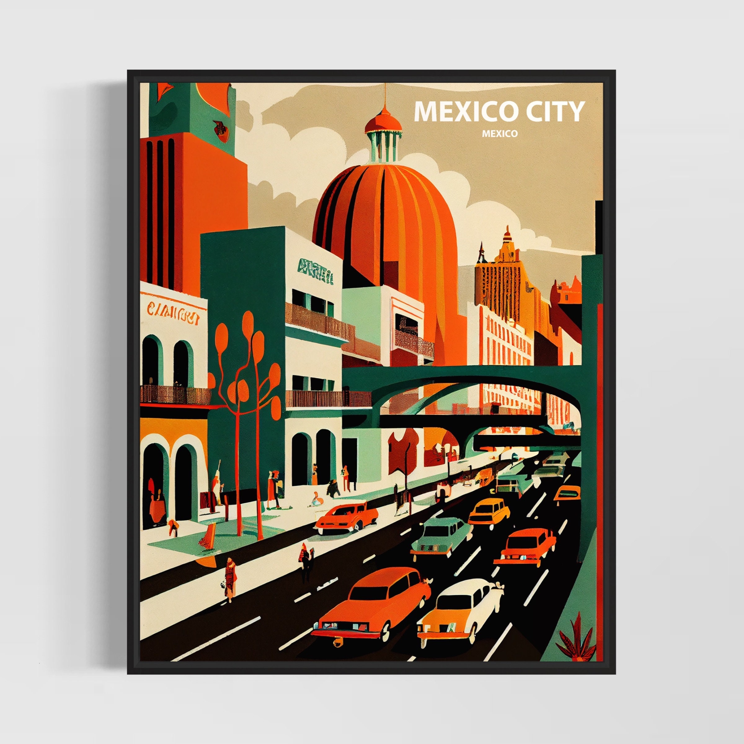 Mexico City Retro Art Print, Mexico Wall Vintage Illustration, - City Art Design Minimal Poster Mexico Etsy City
